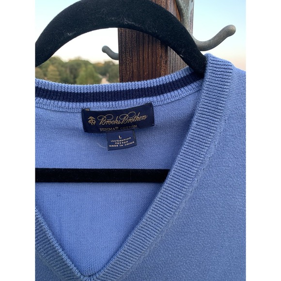 Brooks Brothers Supima V Neck Long Sleeve Ribbed Edge Sweater Blue Mens L - Picture 5 of 6